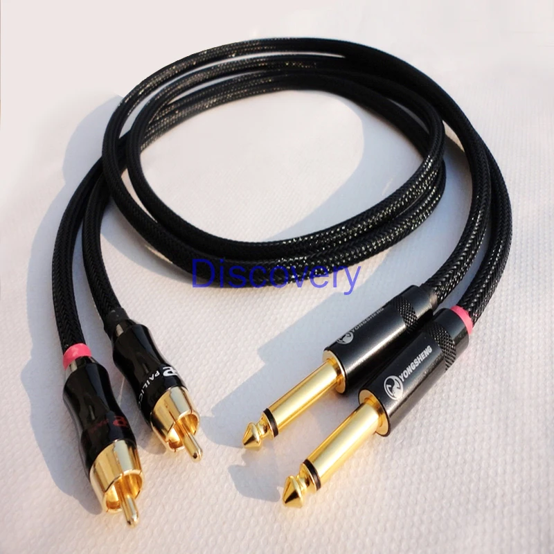 Kabel Audio Kabel Sinyal 4N Tembaga Bebas Oksigen 6.35 Ke RCA/6.5 Plug Sophomore Ke Plug Lotus Berlapis Emas