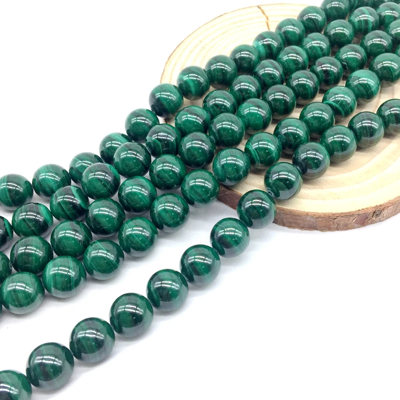 High Quality Nature Malachite Stone Beads Round Smooth 4 mm 6 mm 8 mm 10 mm 12 mm for DIY Jewelry Bracelet Making Supplies