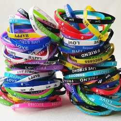 50PCS Wholesale Silicone Bracelets Lot Wristband Kids Children Women Men Sport Love Friend Family Party Gift Free Drop Shiping