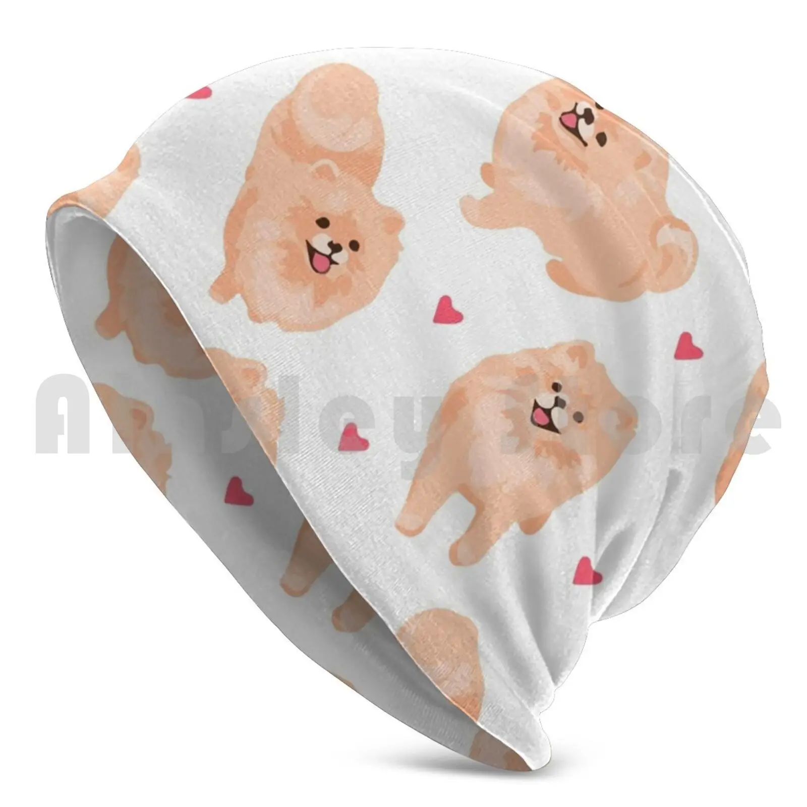 Pomeranian Spitz Puppy Seamless Pattern Beanies Knit Hat Hip Hop Pomeranian Dog Funny Cute Pom Funny Dog Dog Art