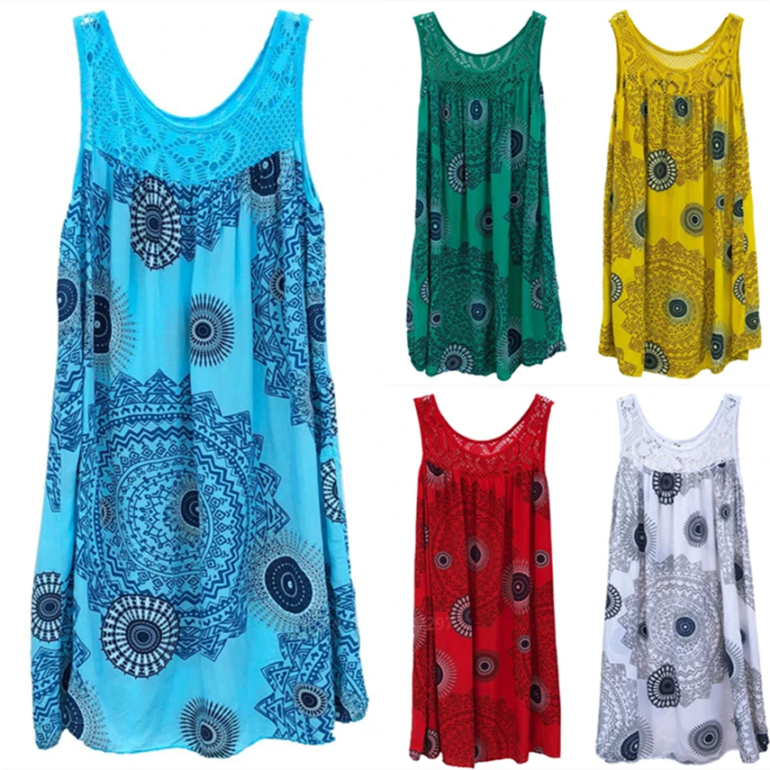 

2022 African Print Dresses for Women Lace Sleeveless Loose Dashiki Rich Bazin Africa Fashion Ankara Clothing Dress