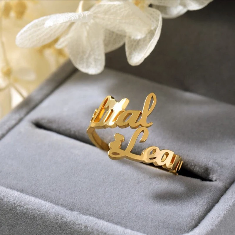 

Adjustable Personalized Stainless Steel Rings For Women Custom Double Name ring Suitable for Couples Name Letters Nameplate Jewe