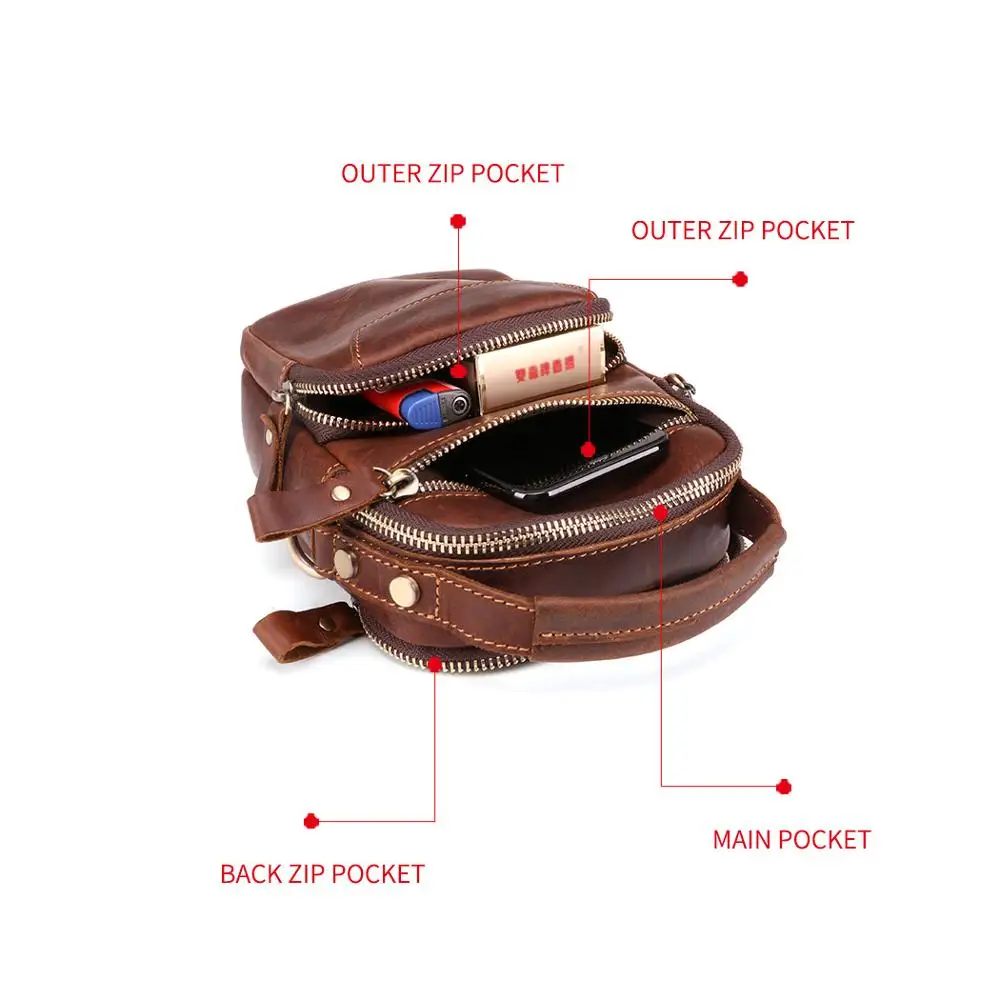 JOYIR Vintage Men Messenger Bag Genuine Leather Male Shoulder Bags Small Crossbody Bag For Mens Multifunctional Leather Belt Bag