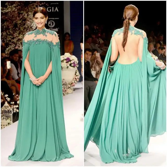 Gorgeous Bright Green Full Sleeves High Neck Sheer Back Sexy Evening prom gown Vestido De Festa mother of the bride dresses