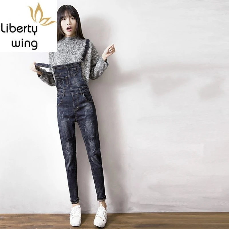 Baru Kedatangan Fashion Plus Ukuran Denim Bib Celana Longgar Wanita Jeans Celana untuk Perempuan Rompers Overall Kantong Celana Kodok