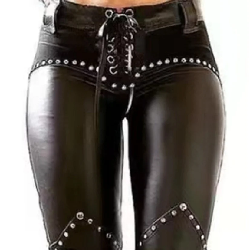 Steampunk Vrouwen Faux Leather Sexy Cosplay Broek Carnaval Party Skinny Knop Strakke Broek