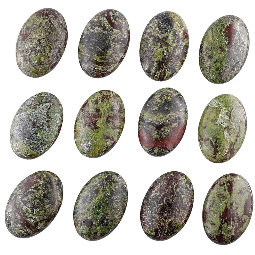 TUMBEELLUWA 1Pc Natural Dragon Bloodstone Oval Shape Polished Palm Stone Worry Stone Healing Crystal Reiki Meditation Balancing