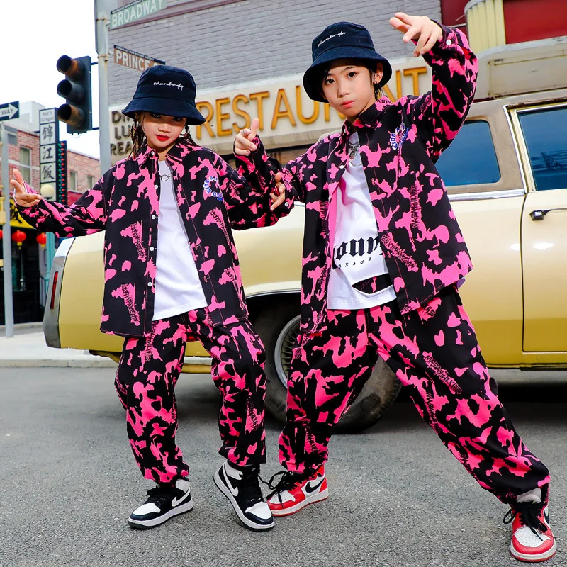 Traje de Kpop para niño y niña, ropa con estampado de gran tamaño, camisa HaraJuku, abrigo, ropa de calle, pantalones de Jogger, disfraz de baile Hip Hop