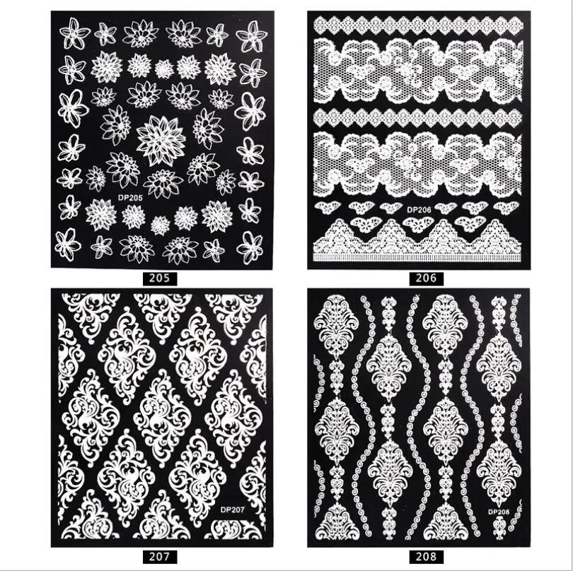 Black White Lace Flower Design Nail Stickers Water Transfer Decals Slider For Nails Art Decoration Wraps Tips T1617