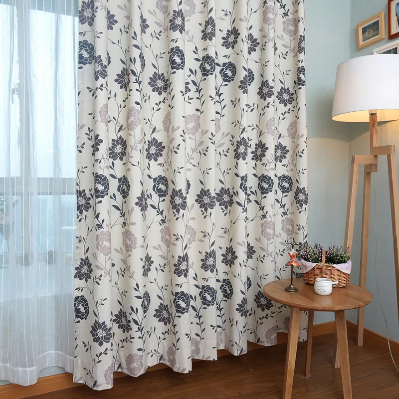 

Two-color Flower Curtains for Living Dining Room Bedroom-simple Modern Cotton and Linen Printing Chinese Style Korean Curtains