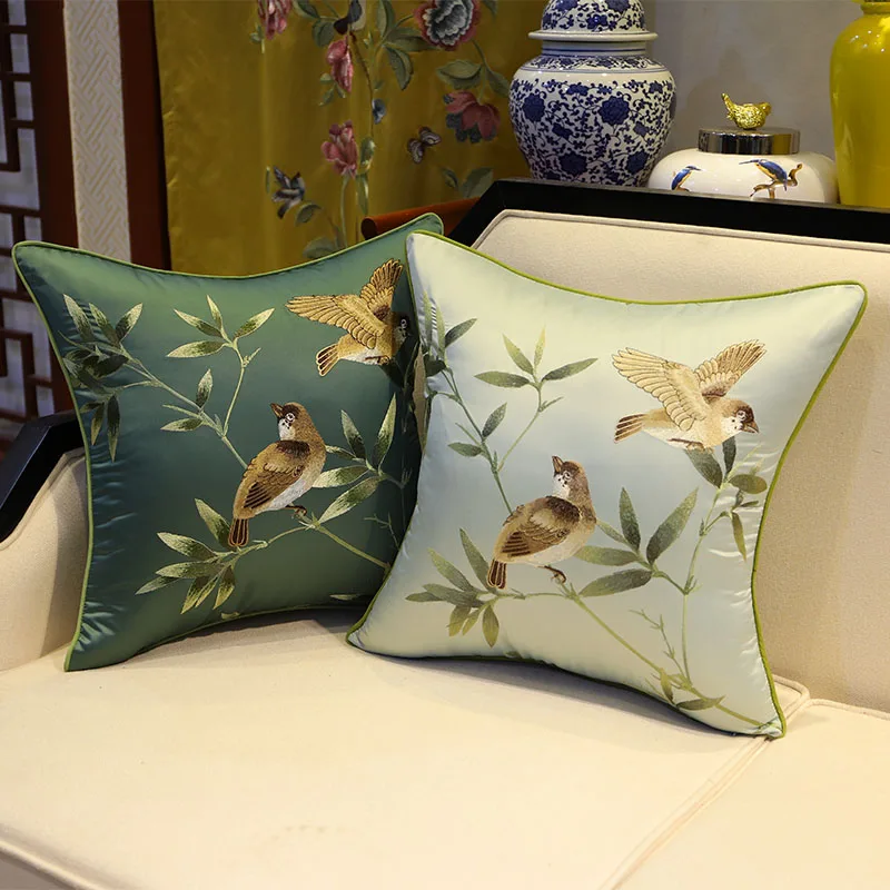 Bird Embroidery Pillows Chinese Luxury Cushion Case Retro Decorative Pillow Cover For Sofa Chair Living Room Home Decorations