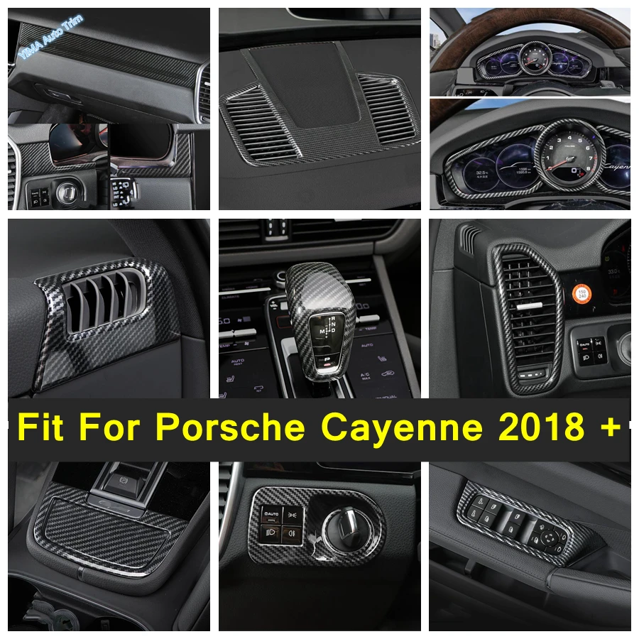 Carbon Fiber Accessories For Porsche Cayenne 2018 - 2023 Dashboard Display / Central Control Instrument Strip / AC Cover Trim