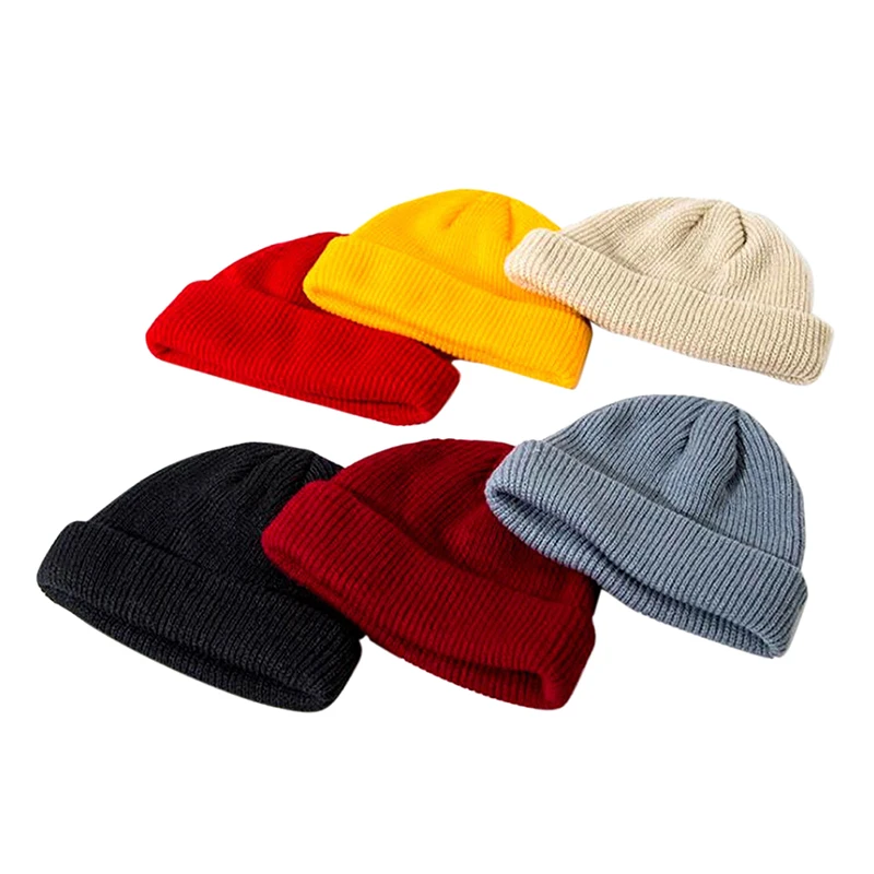 Ladies Casual Cap Winter Unisex Rib Knitted Beanies Hats For Woman Mens Kids Girls Boys Black Grey Red Solid Color