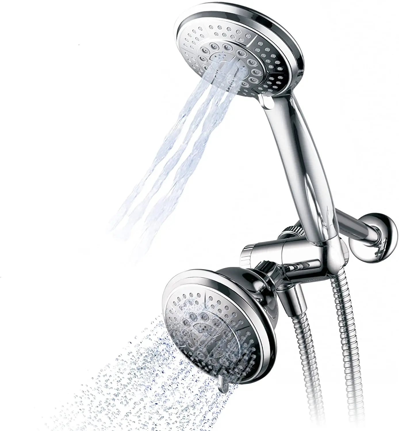 

Handheld Showerhead & Rain Shower Combo. High Pressure 4" Face Dual 2 in 1 Shower Head System with Hose 3-way Water Diverter