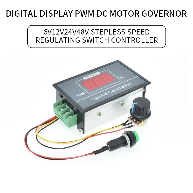 30A DC 6V-60V 12V 24V 48V PWM Motor Speed Controller Digital LED Display 0~100% Adjustable 15KHZ With Potentiometer Switch