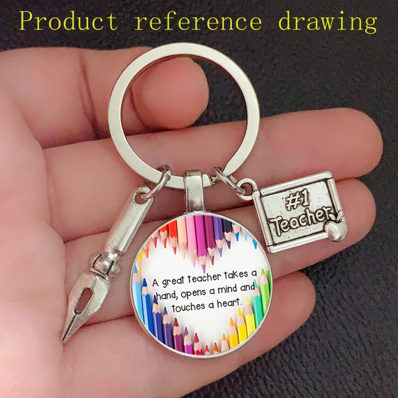 Teacher keychain glass pattern letters thank you teacher key ring teacher's day gift time gem glass keychain holder