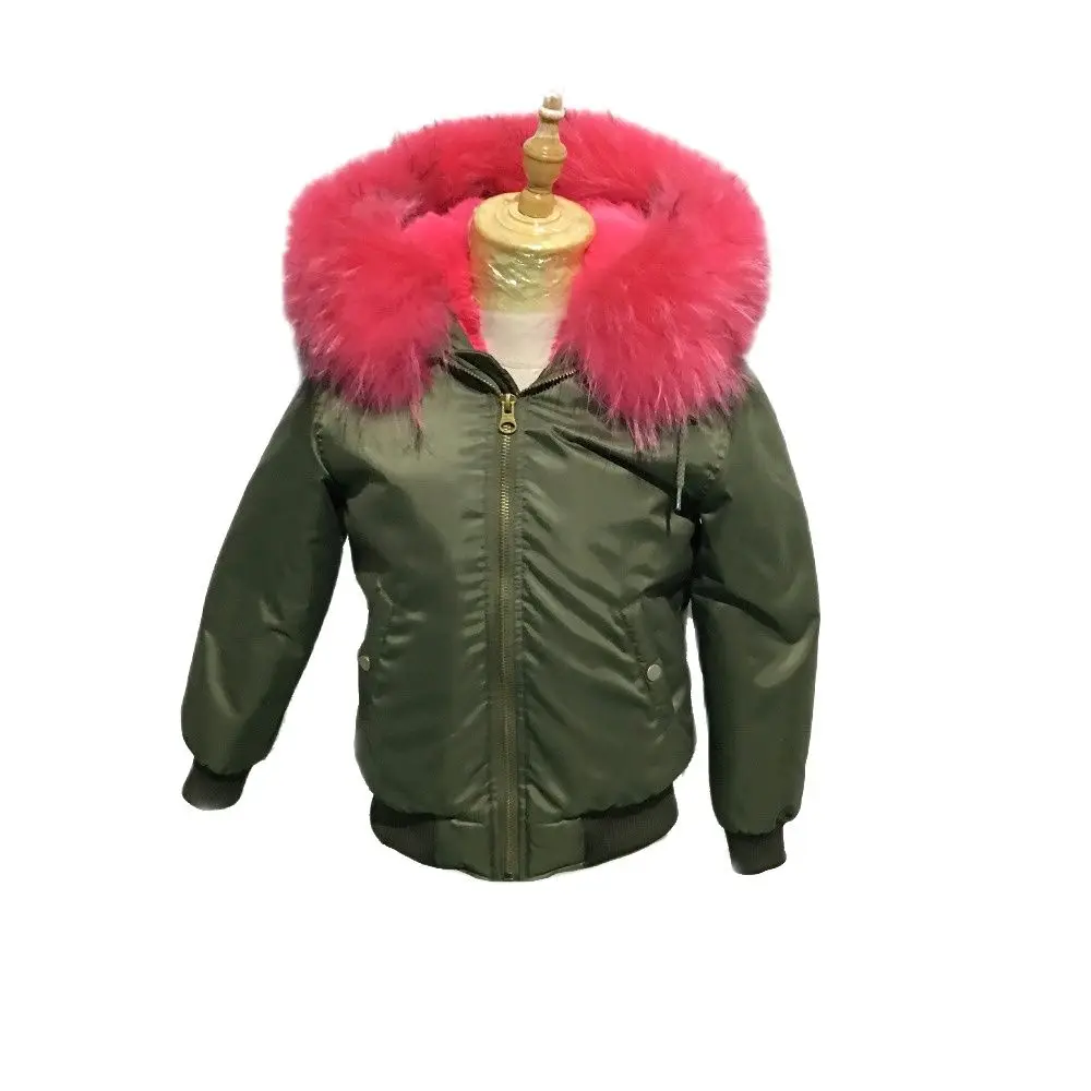 Family Khaki Bomber Fur Lined Warm Fake Fur Mini Parka For Girls Famliy Design Top Quality Waterproof Wear