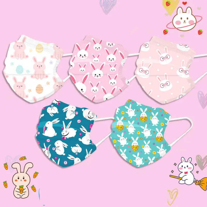 20/40/60/100Pcs Disposable Cute Rabbit Glasses Rabbit Print Cartoon Mask Children Adult Spunlace Cloth Melt Blown Cloth Mask