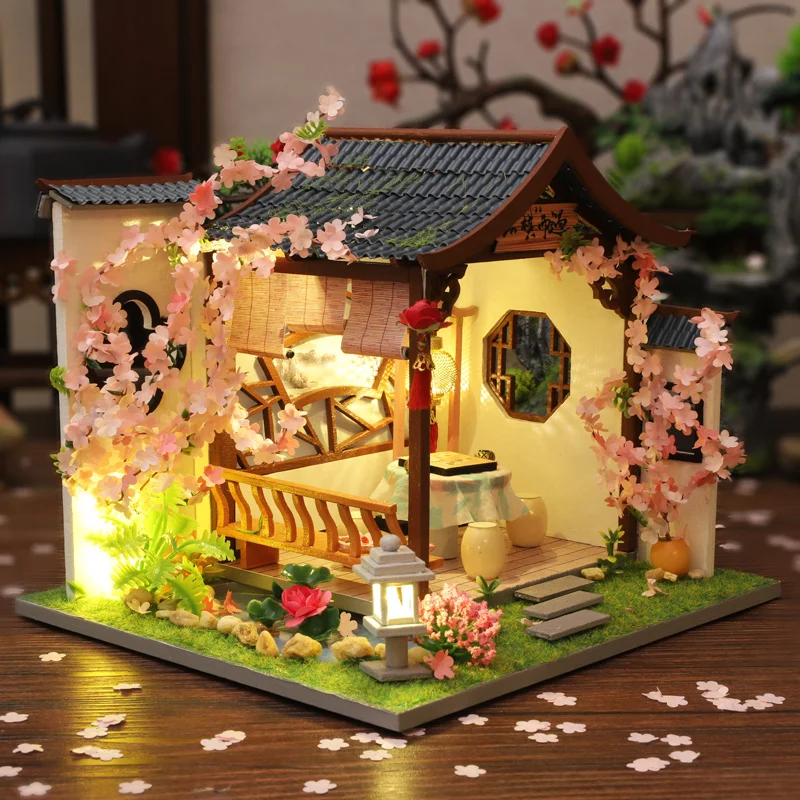 

New DIY Wooden Dollhouse Miniature Landscape With Furniture Chinese Loft Doll Houses Assemble Toy Children Birthday Gift Casa