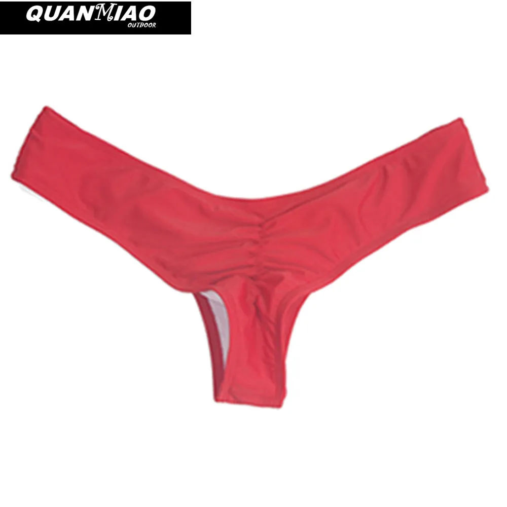 QuanMiao Sexy Women Brazilian Bikini Lady Swimwear Hot V Style Thong Cheeky Beach Bottom