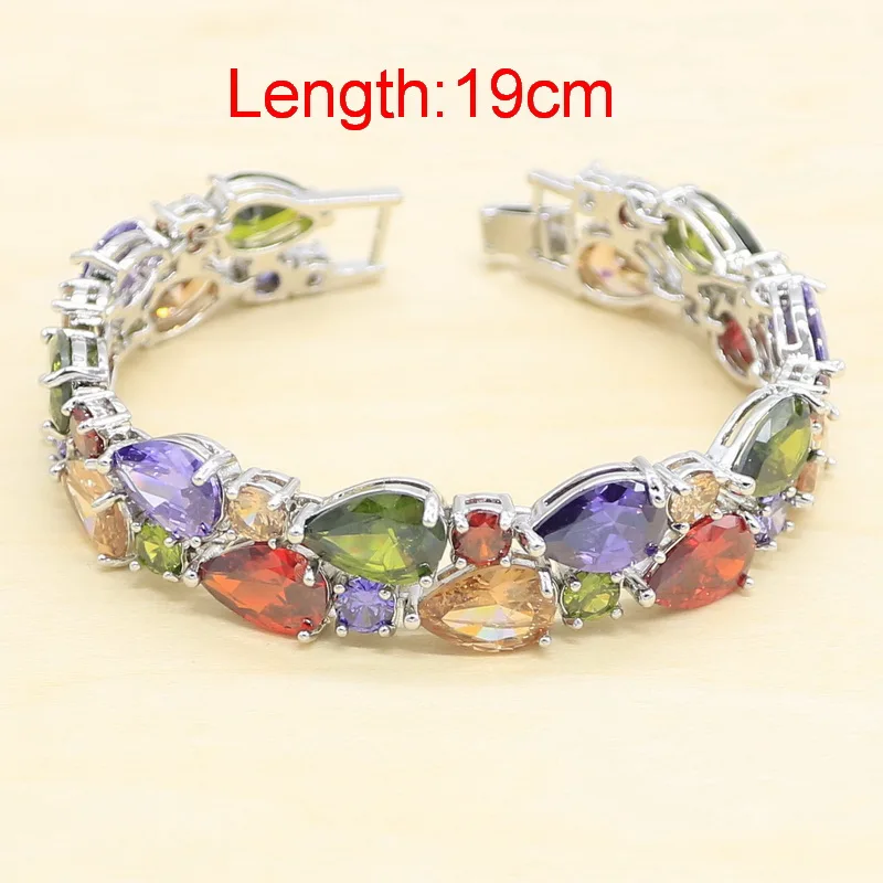 Gradient Red Semi-precious Silver Color Jewelry Sets for Women Earrings Bracelet Rings Necklace Pendant Gift Box