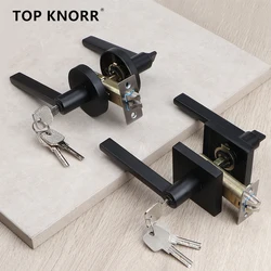 TOP KONRR Door Lock Handle Black Room Lock Zinc Alloy Handle Lock With Key Door Lock Handle Black Bedroom Home Lock Burglar Lock