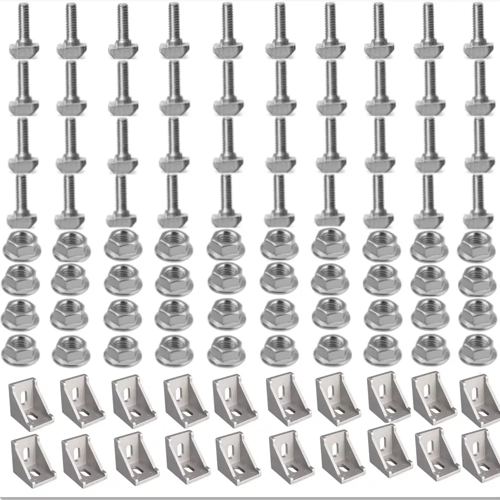 

20Set 4040 Aluminum Profile Connector Set: 40Pcs M8 Hex Flange Nuts + 20Pcs 4040 Corner Bracket + 40Pcs M8 x 16mm T Bolt Screws