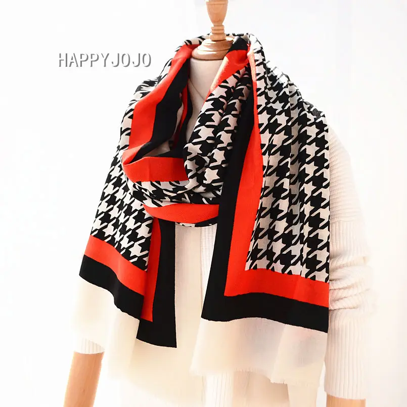 wool shawl high quality classic red white houndstooth long scarf cape thin soft chic fashion casual pashmina for women or lady