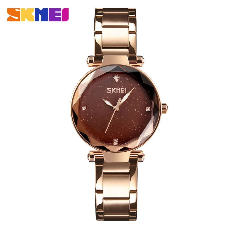 SKMEI Fashion Women Quartz Watch Starry Sky Dial Stainless Steel Band Elegant Analog Ladies Wristwatch Relogio Feminino 9180