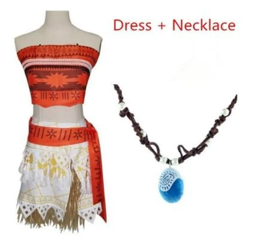 Adult Kids Princess Vaiana Moana Costume Dresses with Necklace Wig Women Girls Halloween Party Moana Dress Costumes Cosplay