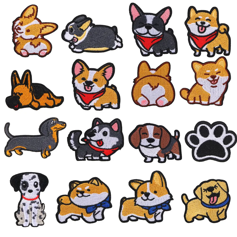 Corgi Dachshund Husky Patch Embroidery Patches For Clothing Cute Dog Animal Iron-On Patches On Clothes