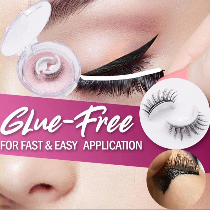 1Pair Reusable Self-adhesive False Eyelashes 3D Mink Lashes Glue-free Eyelash Extension 3 Seconds to Wear No Glue Needed Lashes