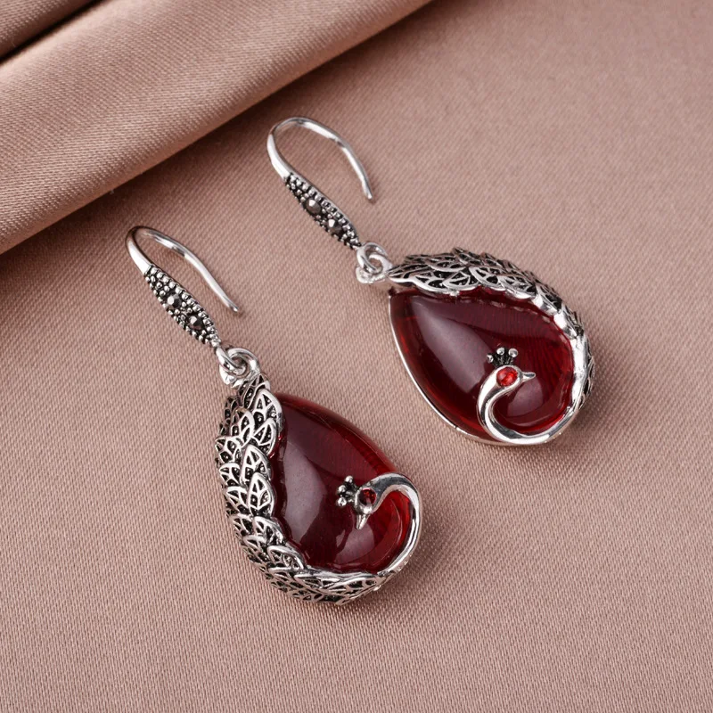 HuiSept Fashion Silver 925 Women Drop Earrings Emerald Gemstones Peacock Shaped Jewelry Ornaments Earrings for Wedding Wholesale