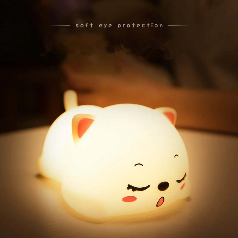 Creative Gifts Cute Cat Silicone Night Light USB Rechargeable Touch Sensor Night Lights Lamp Bedroom Bedside Lamp For Kids Baby