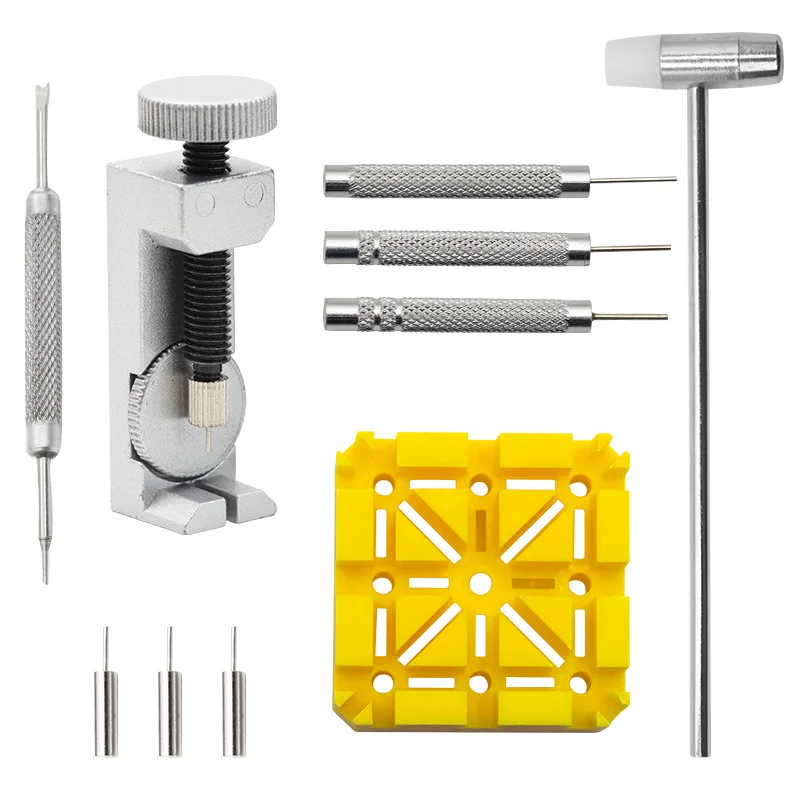 Kit di strumenti per la riparazione dell'orologio da 10 pezzi Kit di strumenti per la riparazione dell'orologio perno di rimozione del perno del martello Punch Pin s Kit di supporto per cinturino accessori per la riparazione dell'orologio strumenti per l'orologio