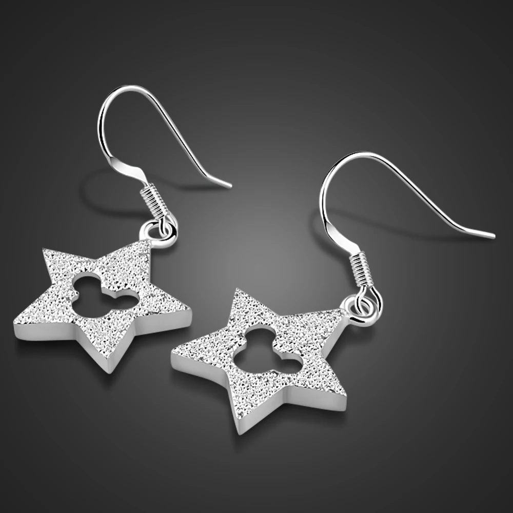 

New 100% 925 Sterling Silver Cute Mickey Star Earrings For Girls Personality Drop Animal Earrings Charm Women Fine Jewelry