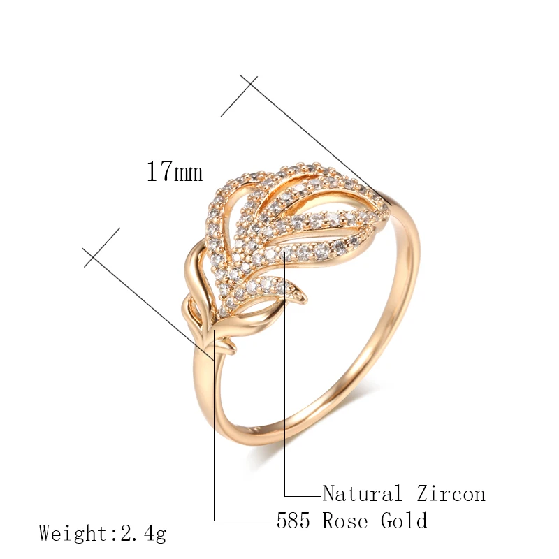 SYOUJYO Luxury Crystal Flower Fashion Rings For Women Elegant Leaf Shape Natural Zircon Rings 585 Rose Gold Color Daily Jewelry