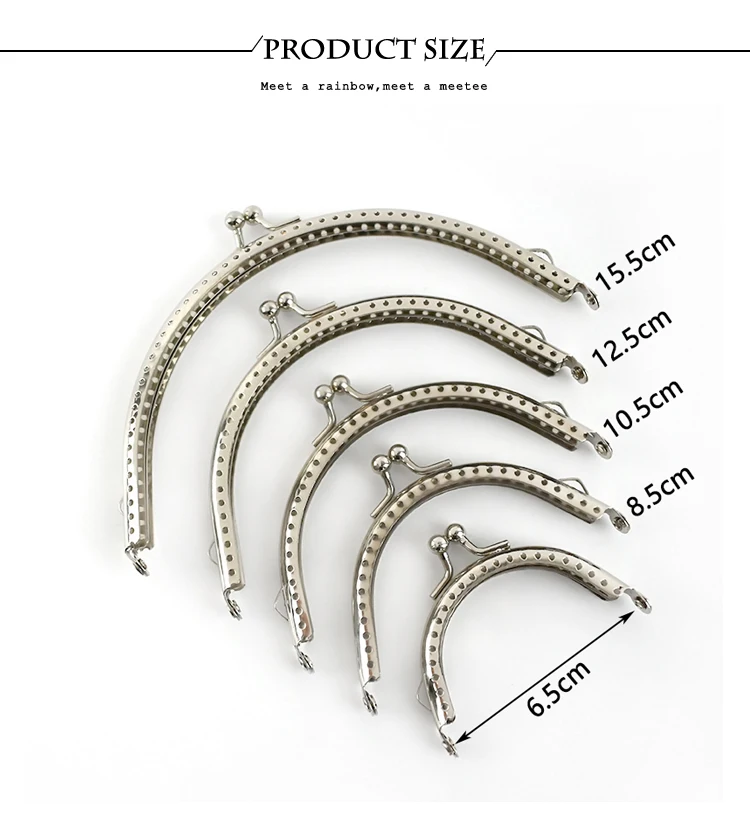 10Pcs 6.5-15.5cm Silver Handbag Handle Metal Frame Kiss Clasp Purse Replace Handles Wallet Brackets DIY Bags Part Accessories