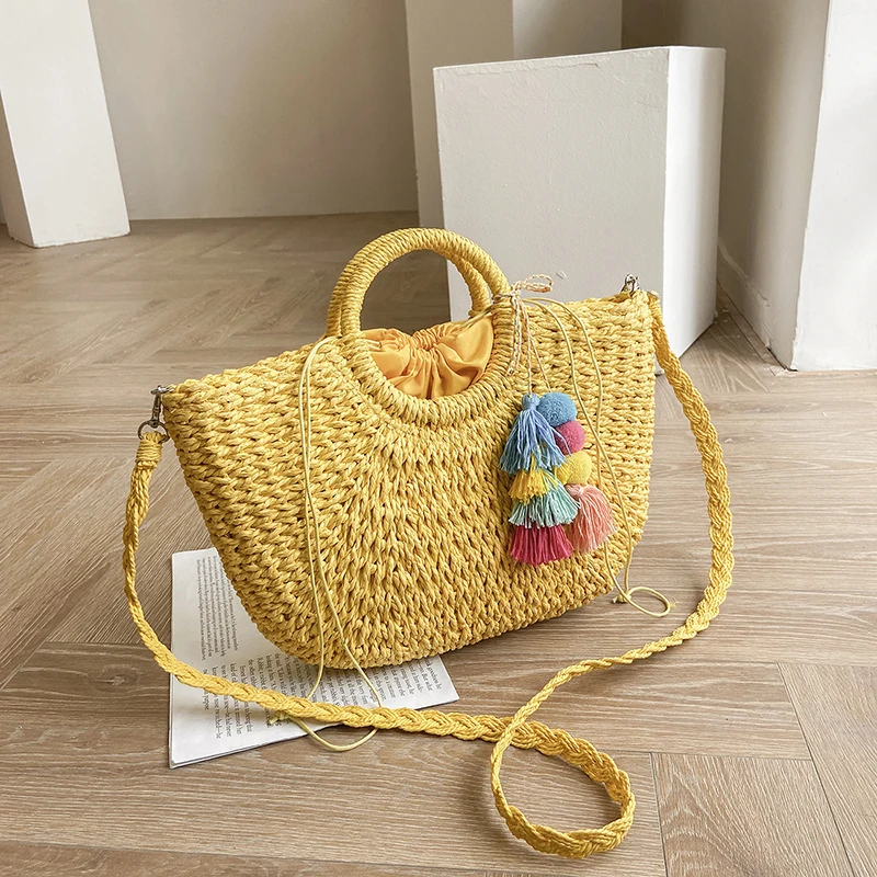 Borsa da spiaggia grande tessuto borse da donna Design di lusso borsa grande Tote borsa a tracolla quadrata in paglia Bolsos De Playa lavorato a maglia 2021 Sac intrecciato