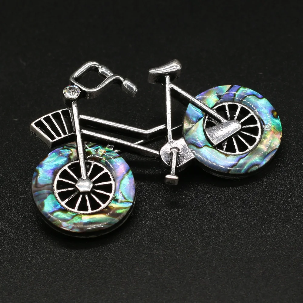 Natural Shell Bicycle Brooches Women Unisex Vintage Bike Party Casual Brooch Pins Pendant for DIY Charm Making Jewelry Gifts