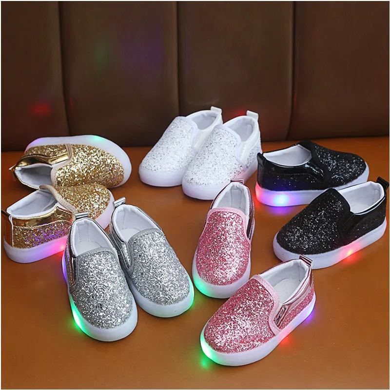 Kids Led Sneakers Lighted Baby Toddler Sneakers Sequin Girl Light Shoes 2020 Autumn Luminous Shoes For Boys 1 2 3 4 5 6 Year Old