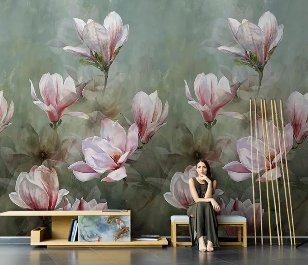 

beibehang Customized new Chinese hand-painted flower magnolia flower papel de parede wallpaper living room sofa background