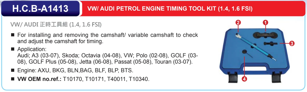 KIT d'outils de synchronisation de moteur à essence (FSI 1.4,1.6) pour installer et retirer l'arbre à cames/arbre à cames variable pour vérifier