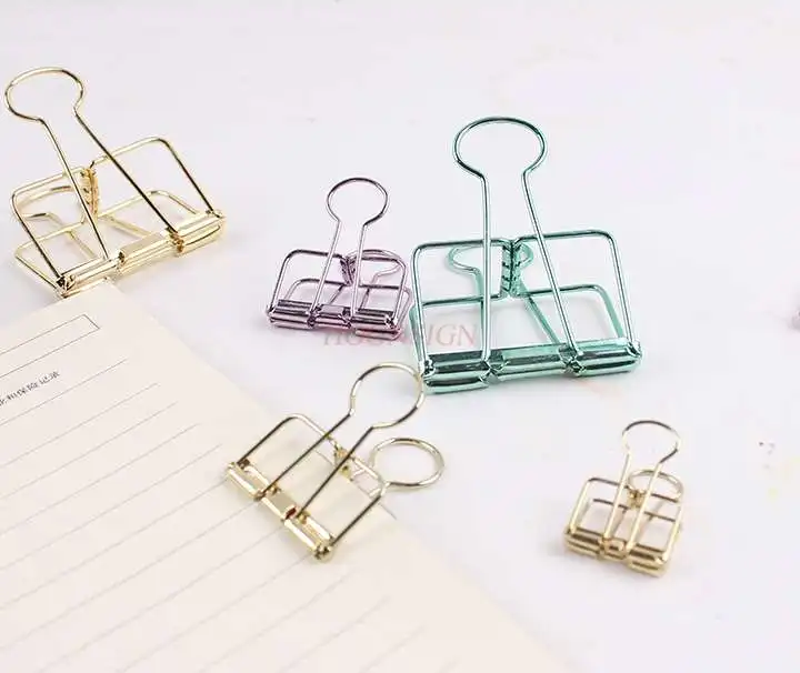 12pcs Simple metal hollow long tail clip creative stationery hand account cute color office documents dovetail clip paper clip