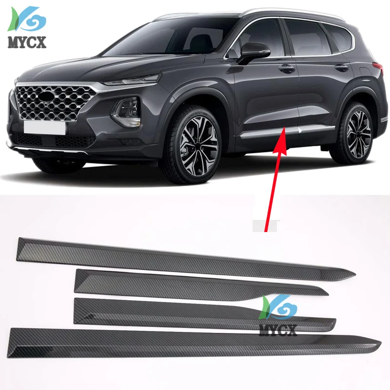 

Carbon fiber ABS Chrome Side Molding Cover Trim Body Garnish Accessories For Hyundai Santa fe Santafe 2019 2020