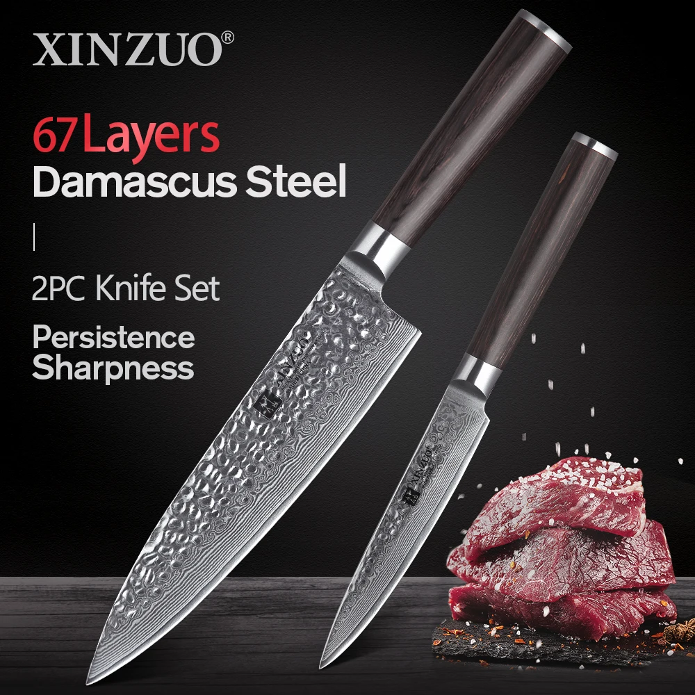 

XINZUO 2PCS Kitchen Knife Set 67 Layers Japanese VG10 Damascus Stainless Steel High Quality Chef Utility Knives Pakkawod Handle