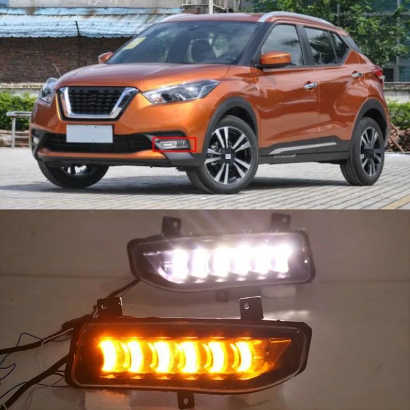 DRL For Nissan Kicks 2017 2018 2019 LED Car Daytime Running Light Waterproof Driving Fog Day Lamp With Turn Signal