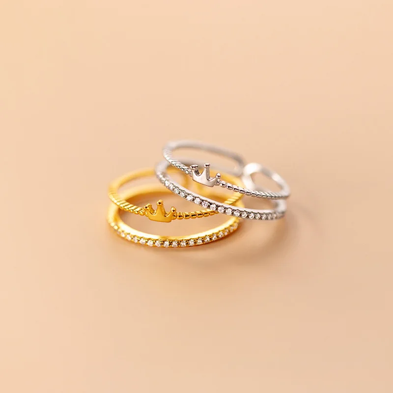 

MloveAcc настоящее серебро 925 пробы Sweet Pave циркон принцесса свадебная корона открывающееся кольцо для женщин романтические обручальные украшения