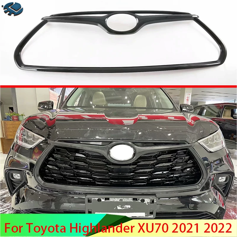 

For Toyota Highlander XU70 2021 2022 Carbon Fiber Style Front Center Mesh Grille Grill Cover Radiator Strip Trim Decoration