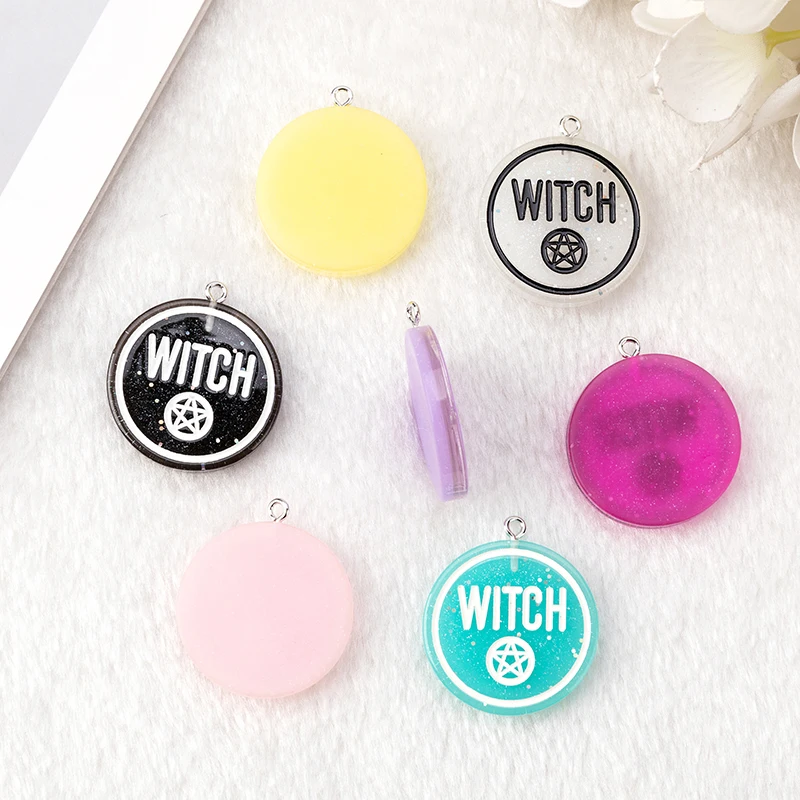 10Pcs 28MM Halloween Party Charms Witch Crafts  Flatback Resin Punk Style Jewelry Findings For Earring Necklace Pendant Diy